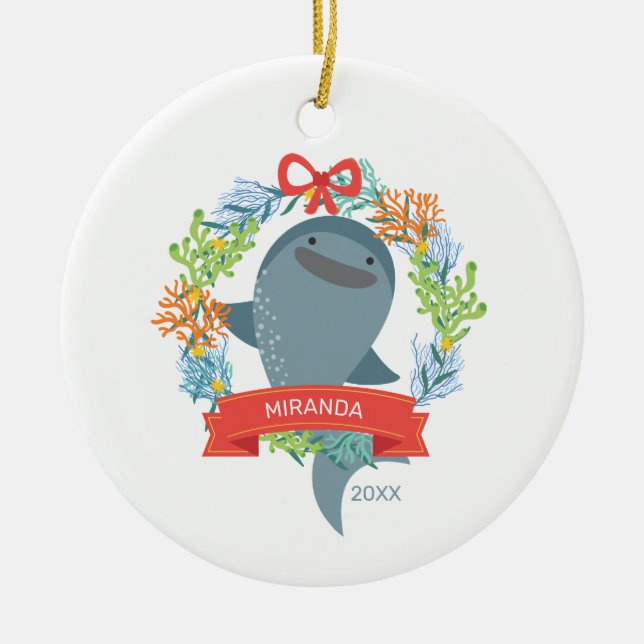 Funny Whale Shark  Ceramic Ornament (Front)