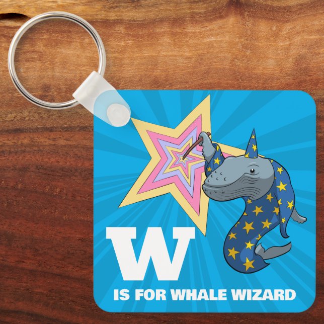 Funny Whale Wizard Alphabet Parody Cartoon Keychain (Front)