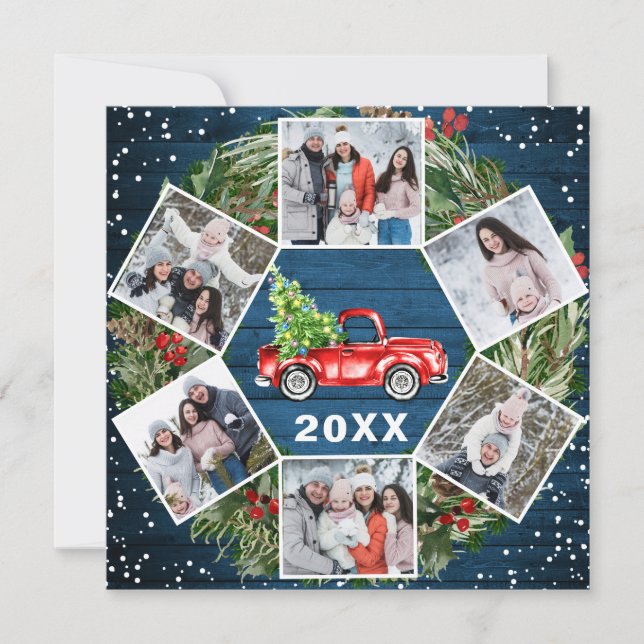 Funny What a Year Christmas Red Truck 6 PHOTO Holiday Card (Front)
