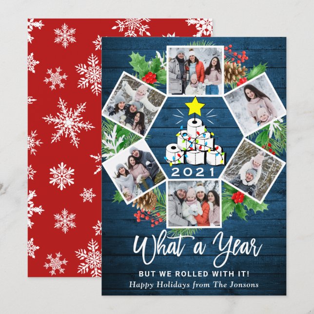 Funny What a Year Christmas Tree 6 PHOTO Holiday Card (Front/Back)