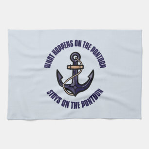 Funny What Happens on the Pontoon Vacation Trip Kitchen Towel