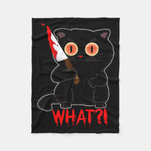 Funny What_ Y Black Halloween Cat Stab Kittens Fleece Blanket