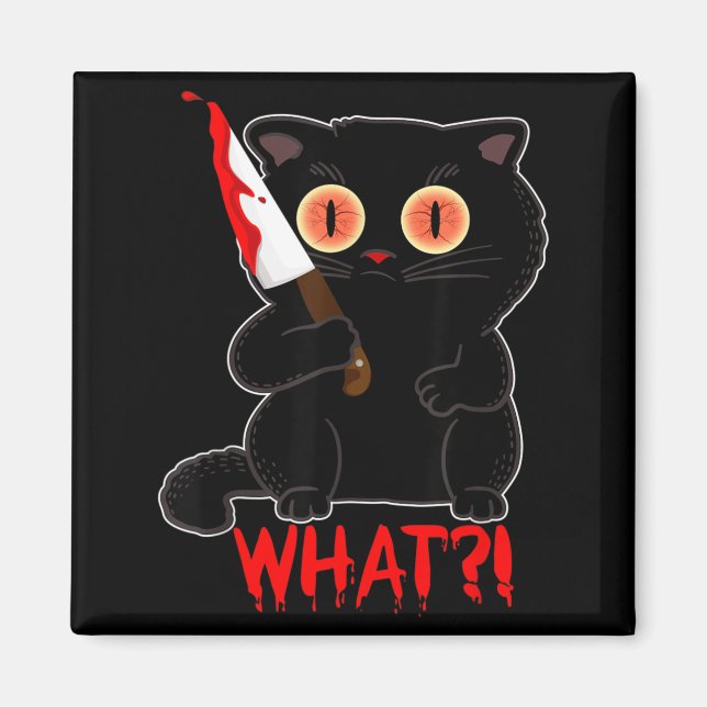 Funny What_ Y Black Halloween Cat Stab Kittens Magnet (Front)