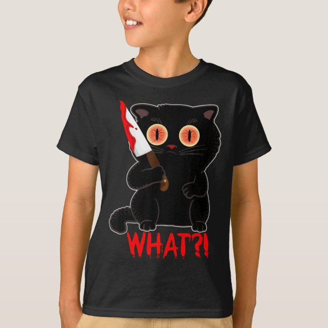 Funny What_ Y Black Halloween Cat Stab Kittens T-Shirt (Front)