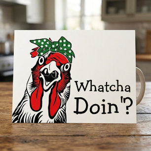 Funny Whatcha Doin Chicken Green Bandana Postcard