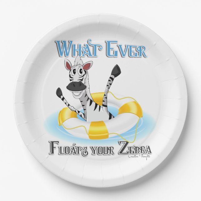 Funny Whatever Floats your Zebra Paper Plate (Front)