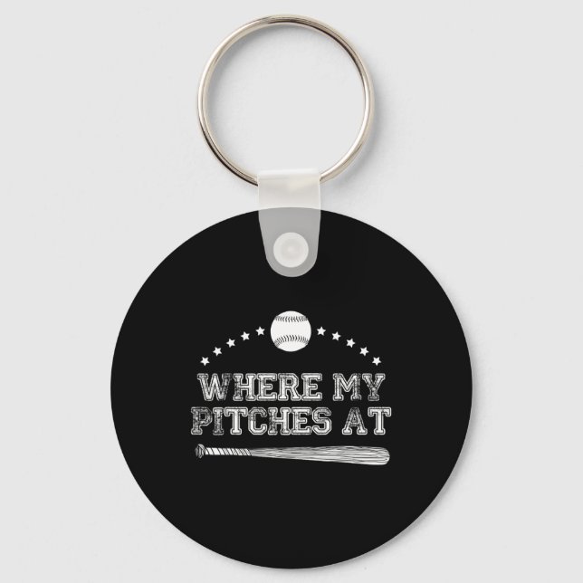 Funny Where My Pitches At Softball Pitcher Gift  Keychain (Front)