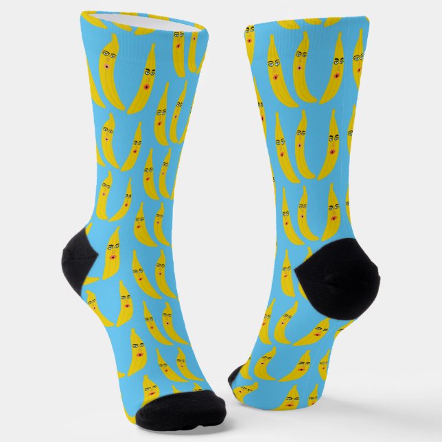 Funny Whimsical Bananas Pattern Fun Fruity Faces  Socks (Angled)