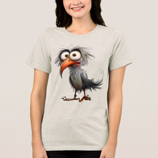 Funny whimsical bird Tri-Blend shirt (Front)