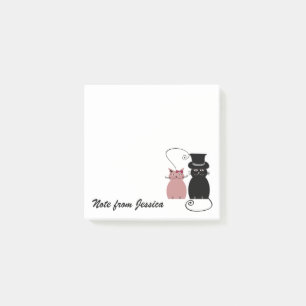 Funny whimsical cat love couple personalized post-it notes