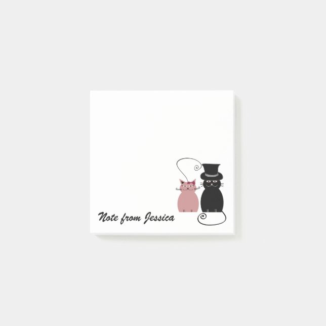 Funny whimsical cat love couple personalized post-it notes (Front)