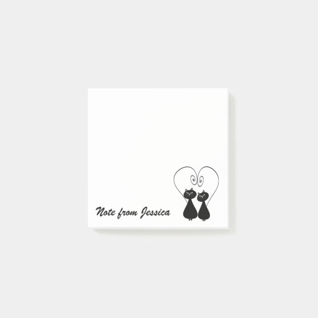 Funny whimsical cat love couple personalized post-it notes (Front)