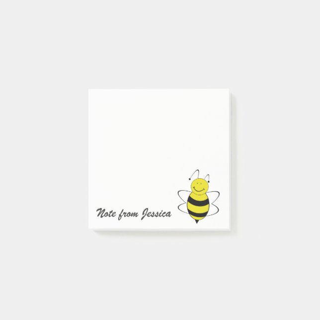 Funny whimsical cute bee personalized post-it notes (Front)