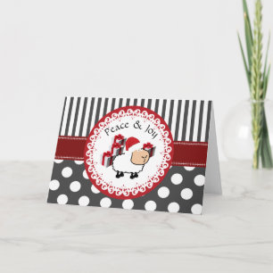 Funny whimsical cute Christmas sheep pattern Holiday Card