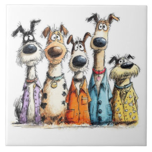 Funny whimsical dogs tile