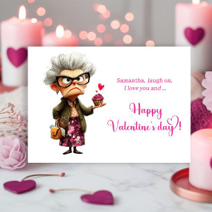 Funny Whimsical Grumpy Lady Valentine Card