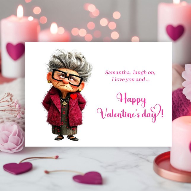 Funny Whimsical Lady Hot Pink Joy Valentine Holiday Card (Funny Whimsical Lady Hot Pink Joy Valentine

)