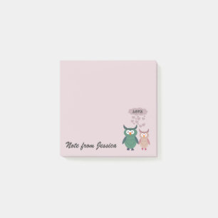 Funny whimsical owl love couple personalized post-it notes
