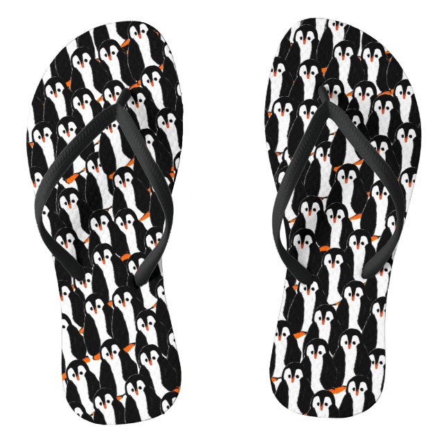 Funny Whimsical Piles of Penguins Flip Flops (Footbed)