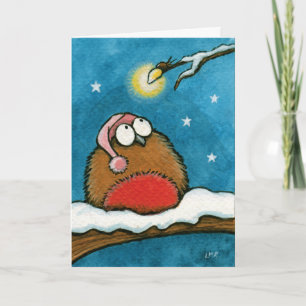 Funny Whimsical Robin and Glow-Bug Festive Card