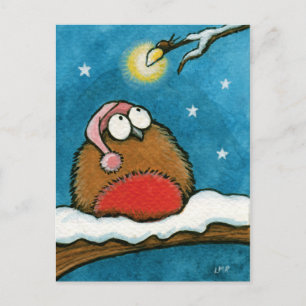 Funny Whimsical Robin and Glow-Bug Festive Postcard