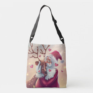 Funny Whimsical Santa And Reindeer Festive Holiday Crossbody Bag