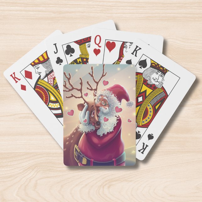 Funny Whimsical Santa And Reindeer Festive Holiday Playing Cards (Creator Uploaded)