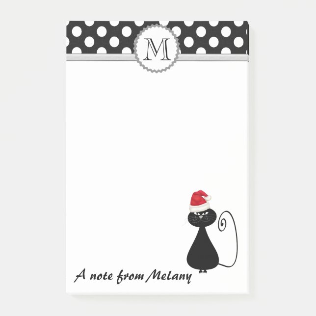 Funny whimsical Santa cat polka dots monogram Post-it Notes (Front)