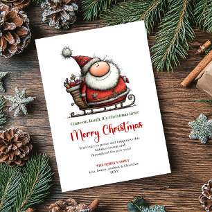 Funny Whimsical Santa Red Green Holiday Greeting Card