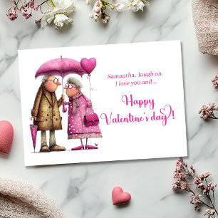 Funny Whimsical Valentine Hot Pink Love Couple Holiday Card