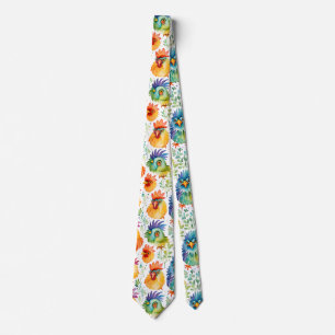 Funny Whimsical Watercolor Style Chickens Tie