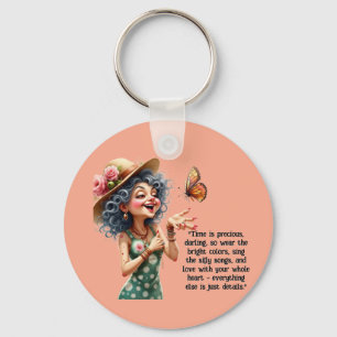 Funny Whimsical Woman Tote Bag Keychain