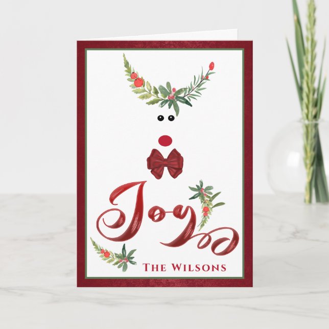 Funny whimsy holly reindeer joy non photo Holiday  (Front)
