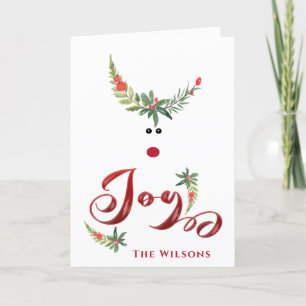 Funny whimsy holly reindeer joy non photo Holiday Card