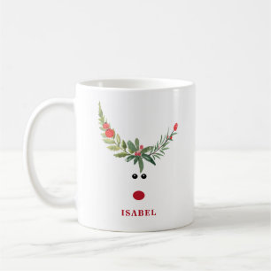 Funny whimsy holly reindeer joy personalized coffe coffee mug