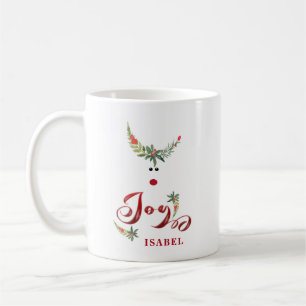 Funny whimsy holly reindeer joy personalized coffee mug