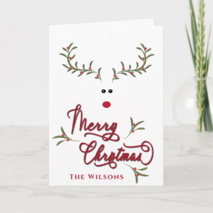 Funny whimsy holly reindeer non photo Holiday