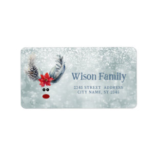 Funny whimsy poinsettia reindeer holiday label