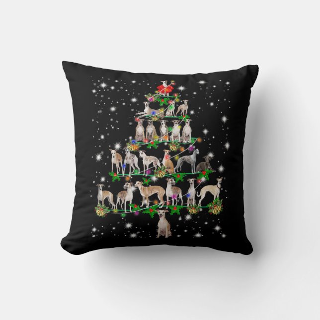 Funny Whippet Christmas Tree  Ornament Decor gift Throw Pillow (Front)