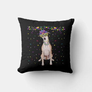 Funny Whippet Wearing Carnival Mask Mardi Gras Bea Throw Pillow