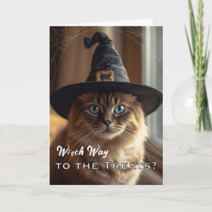Funny Whiskerween with Halloween Witch Cat Card
