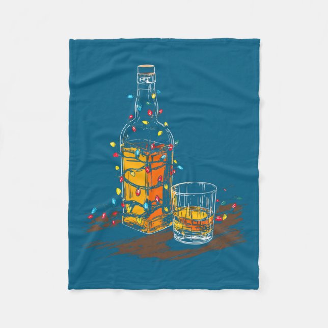 Funny Whiskey Christmas Graphics Lights Lover Long Fleece Blanket (Front)