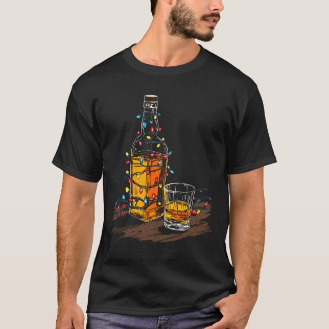Funny Whiskey Christmas Graphics Lights Lover Long T-Shirt (Front)