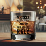 Funny Whiskey Versus Kale Quote Black Text Whiskey Glass<br><div class="desc">Behold, the whisky glass that scoffs at salads and raises a toast to rebellion! This vessel cradles your amber nectar with the reverence of a bard holding a quill. But what truly sets it apart is the cheeky quote etched into its side: “Whiskey, because no great story ever started with...</div>