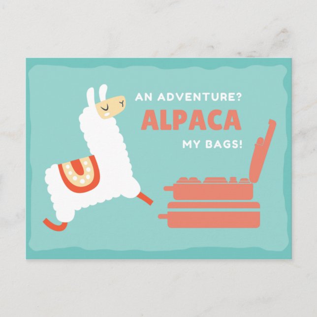 Funny White Alpaca Travel Postcard (Front)