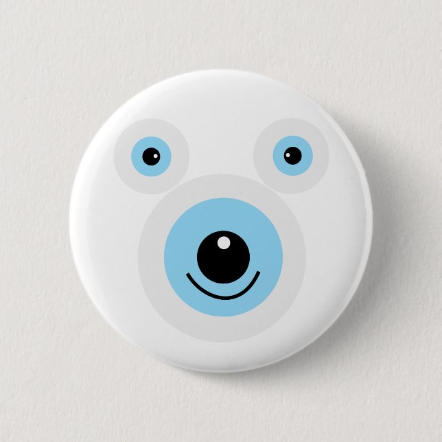 Funny white bear face 2 inch round button (Front)