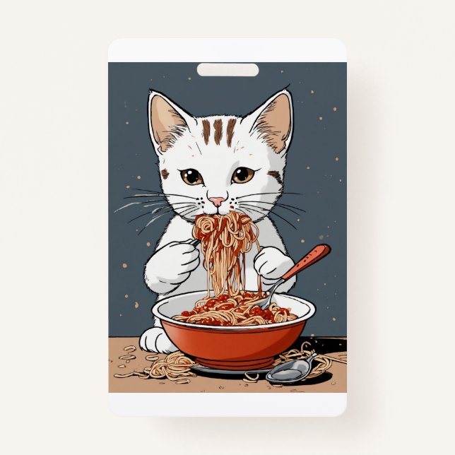 Funny white cat badge (Front)