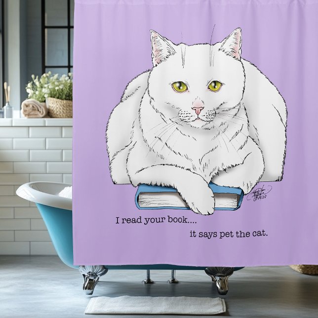 Funny White Cat Book Reading Humor Purple (Creator Uploaded)