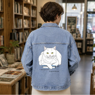 Funny White Cat Book Reading Humour Purple Denim Jacket