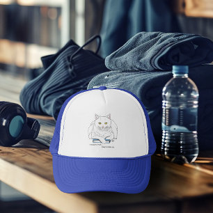 Funny White Cat Book Reading Humour Purple Trucker Hat